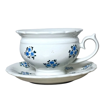 Чайная пара ручной работы Slowday Ceramics в синие розочки «Винтаж», полуфарфор, 250 мл, фото 3.