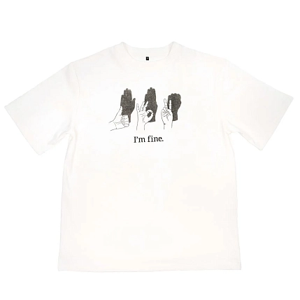Оверсайз футболка Barking Store «I'm fine», L муж., молочный, фото 1.