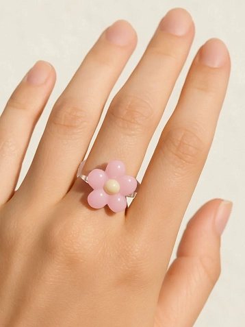 Кольцо ручной работы ПетПоллиПокет Цветок, полимерная глина, фото 3.