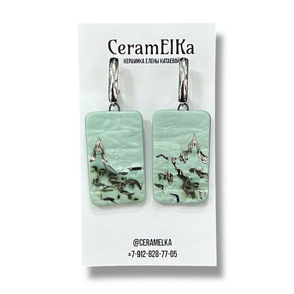 Серьги КерамЕлКа «Город», фарфор, голубые, фигурные, матовые, фото 1.