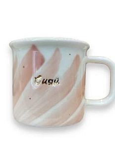 Кружка ручной работы Анна Герман с надписью и разводами «Сияй», бело-розовая, фарфор, 300 мл