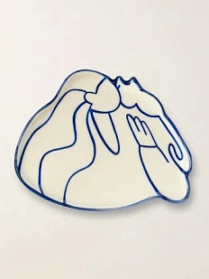 Фигурная тарелка ручной работы «Человек и котик», полуфарфор, 21 см