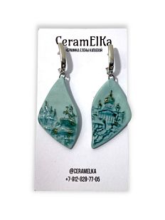 Серьги «Медный всадник», фарфор, мятные
