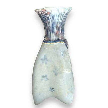 Ваза ручной работы «Собеседник» с бантиком, белый, керамика, фото 3.