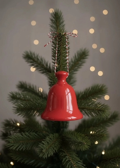 Ёлочная игрушка ММ керамика колокольчик, красный, фото 2.