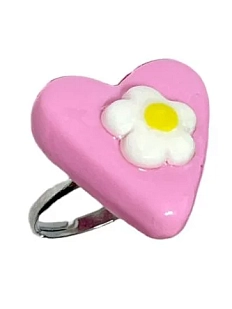 Кольцо ручной работы Радость Рядом Сердце с ромашкой, полимерная глина, незамкнутое