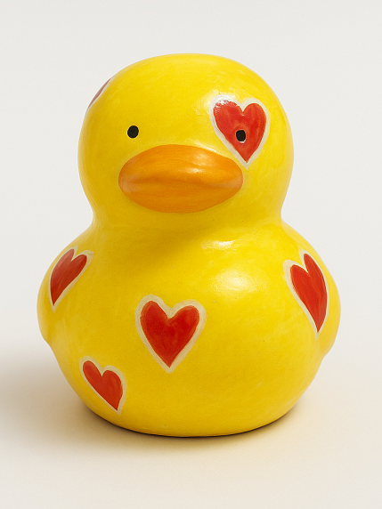 Керамическая фигурка Уточка с красными сердечками, фото 1.