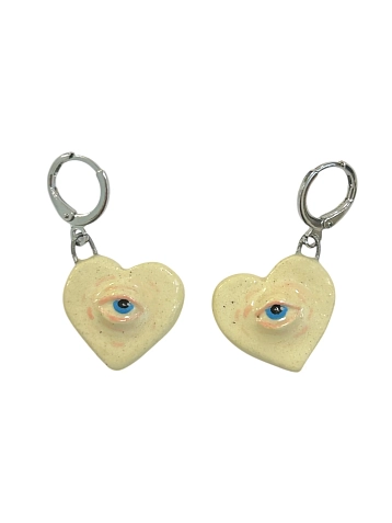 Серьги-конго ручной работы Боттери керамика «Глаза-сердечки», керамика, фото 1.