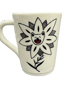 Кружка Звер ручной работы Зевающий котик в цветочке, керамика, 250 мл