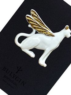 Брошь ручной работы Bulygin «Гепард», фарфор, бело-золотистая