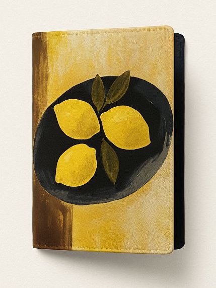 Обложка на паспорт «Лимоны на чёрном блюде», искусственная кожа, фото 1.