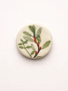 Брошь ручной работы Elizabeth Madar Оттиск трав, зеленая № 2, керамика