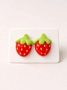 Серёжки-гвоздики Радость Рядом «Клубнички», красные, полимерная глина