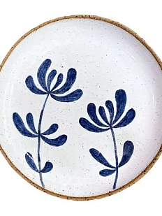 Тарелка ручной работы с большим синим цветком, керамика, 16 см