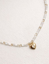 Чокер ручной работы Идеальное совпадение «Сердце», белый, перламутр и стеклянный бисер