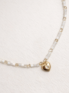 Чокер ручной работы Идеальное совпадение «Сердце», белый, перламутр и стеклянный бисер