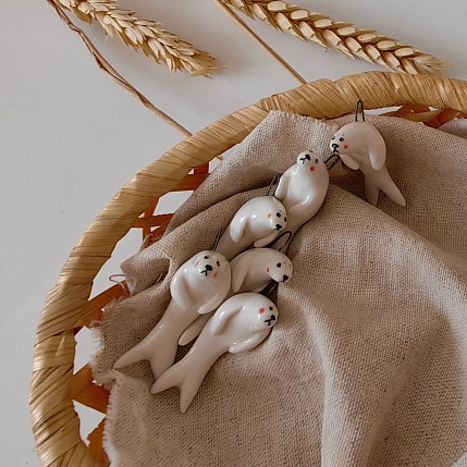 Подвеска ручной работы Боттери керамика «‎Тюлень»‎, белая, керамика, фото 4.