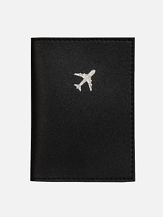 Обложка для паспорта с самолётом Kokosina bags, натуральная кожа, чёрный