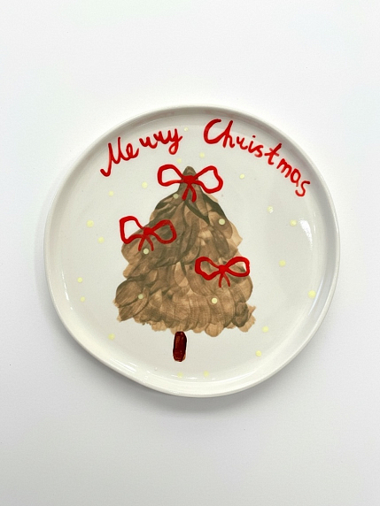 Тарелка ручной работы на Новый год с ёлкой «Merry Christmas», керамика, 23 см, фото 1.