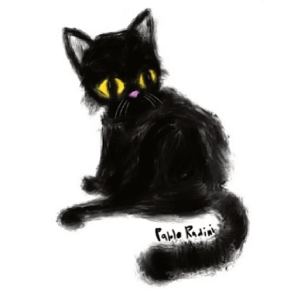 3D Стикер на телефон Pablo Radini «Чёрный кот с большими глазами», объёмный, фото 1.