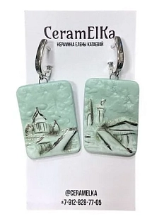 Серьги КерамЕлКа «Питер», фарфор, мятные