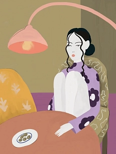 Постер интерьерный «Девушка под лампой», А4