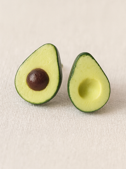 Серьги-гвоздики «Авокадо», полимерная глина, фото 2.