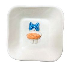 Тарелка квадратная с фигуркой внутри Котик-пончик, розовый, керамика, 14 см