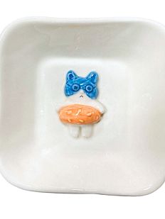 Тарелка квадратная с фигуркой внутри Котик-пончик, розовый, керамика, 14 см