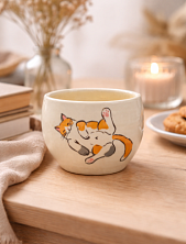 Пиала ручной работы «Котик», керамика, 9 см