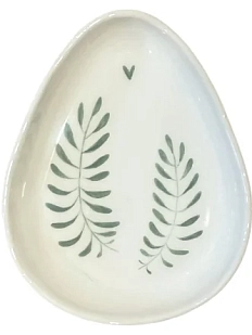 Блюдце Августа с двумя зелёными веточками, белое