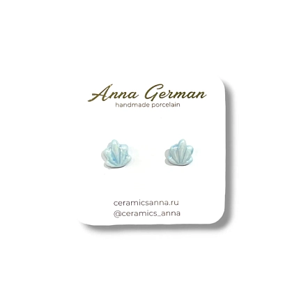 Серёжки-гвоздики Анна Герман «Ракушки голубые», фарфор, голубые, фото 3.