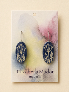 Серьги Elizabeth Madar с цветочным орнаментом, овальные, керамика, синие