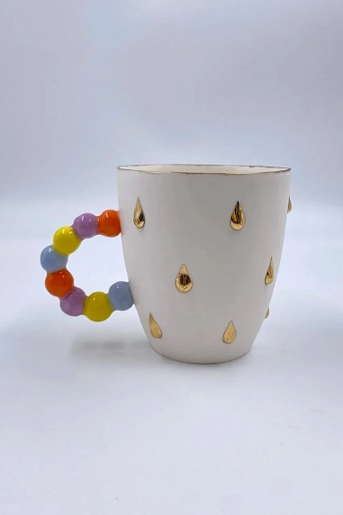 Кружка ручной работы с золотыми каплями, белая, фарфор, 300 мл, в ассортименте, фото 2.