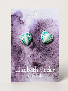 Серёжки-гвоздики Elizabeth Madar Сердца с узорами, мятные, керамика