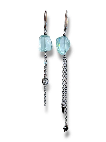 Серьги-конго Бур.Мур  «Байкал», латунь, аквакварц, фото 1.