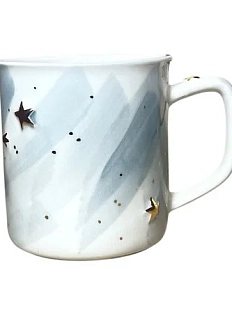 Кружка ручной работы Анна Герман с золотыми звёздочками, бело-голубая, фарфор, 450 мл