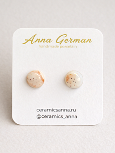 Серёжки-гвоздики «Круги», фарфор, розовые в точку