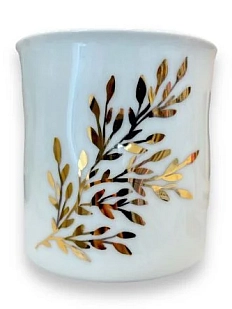 Стакан ручной работы Анна Герман с золотистой ветвью, белый, фарфор, 400 мл