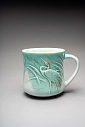 Кружка ручной работы Керамика Александры Пылиной «Журавли», бирюзовая, фарфор, 300 мл, превью фото 1
