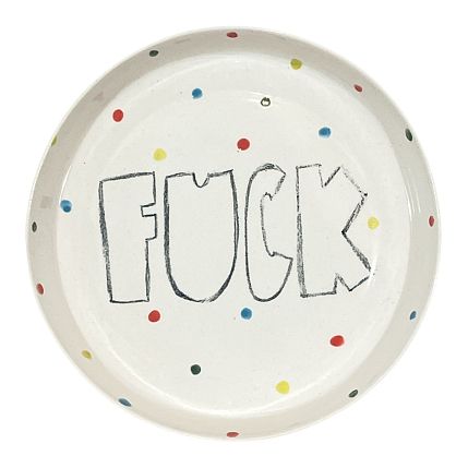 Тарелка ручной работы с бортиком «F**k», 19 см, белая, фарфор, фото 3.