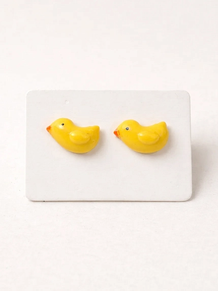 Серёжки-гвоздики Радость Рядом «Уточки», полимерная глина, фото 1.