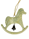 Подвес Мама Черепаха плоский керамический ручной работы «Лошадка-качалка с колокольчиком», светло-зелёный, 13 см, превью фото 1