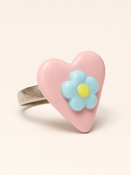 Кольцо Радость Рядом «Цветочек в сердце», незамкнутое, полимерная глина, фото 2.