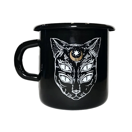 Эмалированная кружка Магтрэп «Кот», чёрная, 400 мл, фото 1.