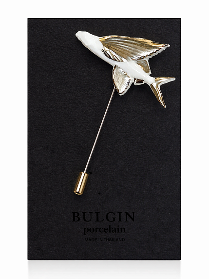 Брошь ручной работы Bulygin «Летучая рыба», бело-серебристая, фарфор, фото 1.