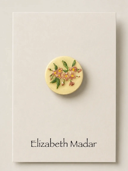 Брошь ручной работы Elizabeth Madar Яблоня, бело-розовая, керамика, фото 2.