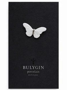 Брошь ручной работы Фарфор Булыгина «Бабочка», бело-серебристая
