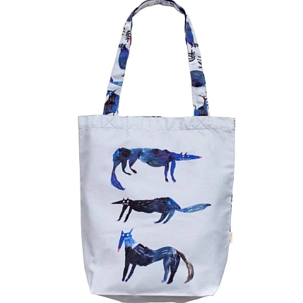 Сумка шоппер Забористый текстиль «Волки», голубой, фото 1.