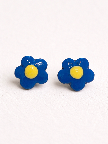 Серёжки-гвоздики Радость Рядом «Цветочки», полимерная глина, тёмно-синие, фото 1.